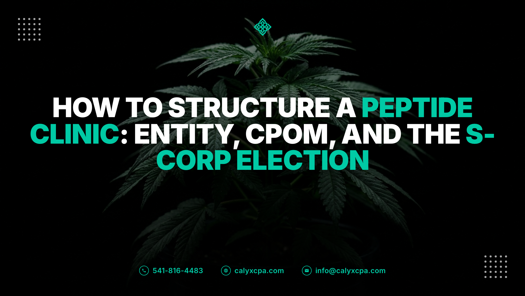 How to Structure a Peptide Clinic: Entity, CPOM, and the S-Corp Election